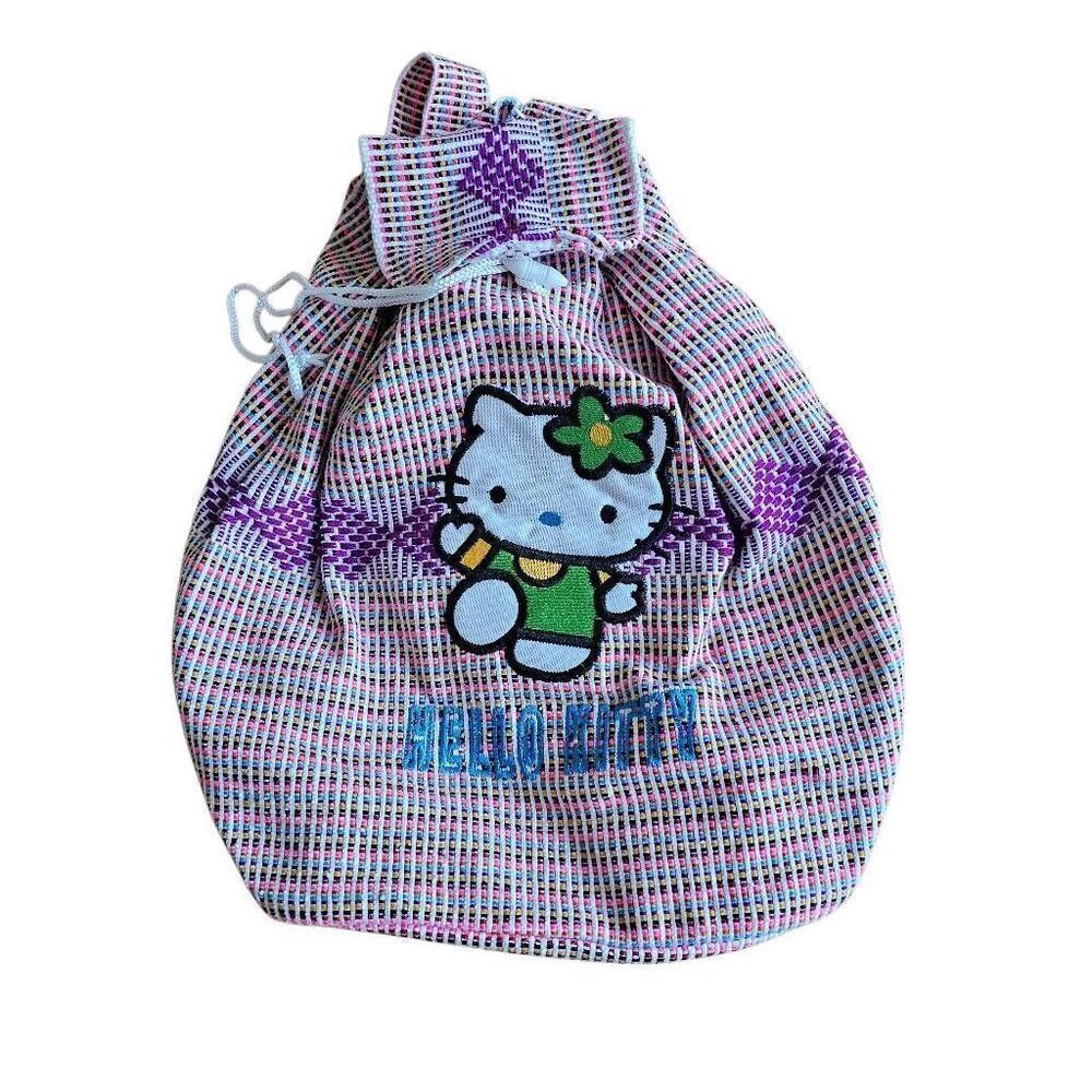 Hello kitty woven multicolor backpack Drawstring boho embroidered